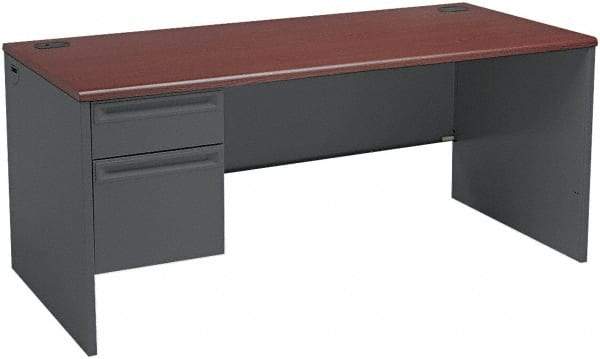 Hon - Steel-Reinforced High-Pressure Laminate/Metal Left Pedestal Desk - 66" Wide x 30" Deep x 29" High, Mahogany/Charcoal - Caliber Tooling