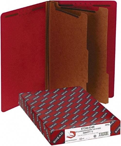 Samsill - 8-1/2 x 14", Legal, Bright Red, Classification Folders with End Tab Fastener - 11 Point Stock, Straight Tab Cut Location - Caliber Tooling