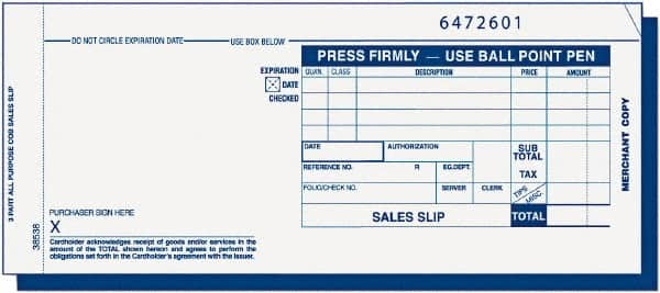 TOPS - 100 Sheet, 7-7/8 x 3-1/4", Sales Slip Book - White - Caliber Tooling