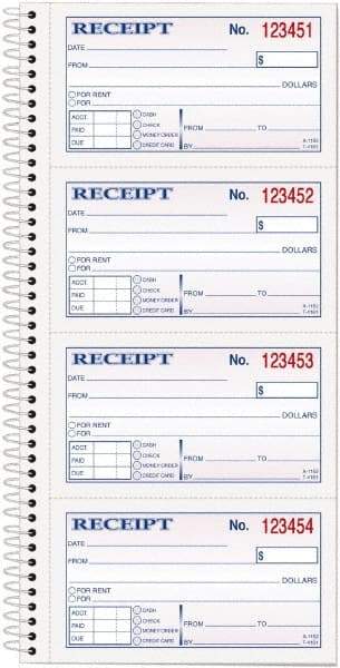 TOPS - 200 Sheet, 2-3/4 x 4-3/4", Receipt Book - White - Caliber Tooling