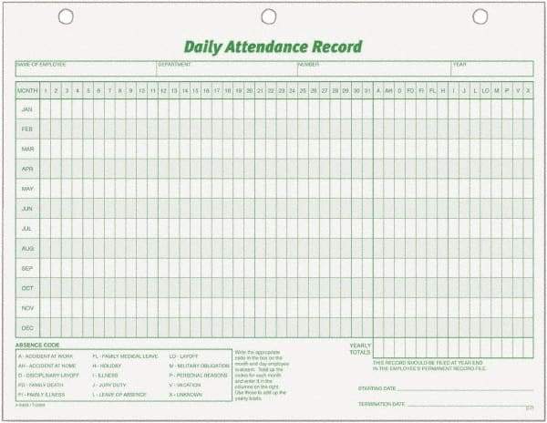 TOPS - 50 Sheet, 8-1/2 x 11", Attendance Card - White - Caliber Tooling