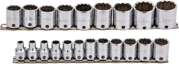 Proto - 21 Piece 3/8" Drive Socket Set - 12 Points, 6mm to 26mm Range, Metric Measurement Standard - Caliber Tooling