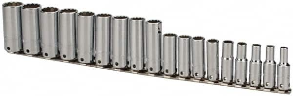 Proto - 18 Piece 3/8" Drive Tethered Deep Socket Set - 12 Points, 6 to 23mm, Metric Measurement Standard - Caliber Tooling