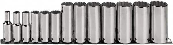 Proto - 13 Piece 3/8" Drive Deep Well Socket Set - 12 Points, 1/4" to 1" Range, Inch Measurement Standard - Caliber Tooling