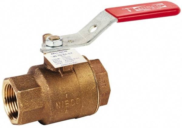 NIBCO - 1-1/4" Pipe, Full Port, Bronze Oxygen Service Ball Valve - 2 Piece, Inline - One Way Flow, FNPT x FNPT Ends, Lever Handle, 600 WOG, 150 WSP - Caliber Tooling