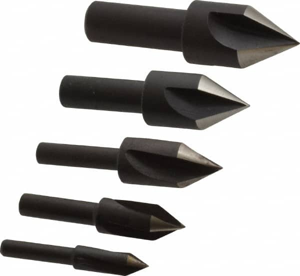 Cleveland - 5 Piece, 1/4 to 3/4" Head Diam, 60° Included Angle, Single End Countersink Set - Caliber Tooling