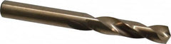 Cleveland - 19/64" 135° Spiral Flute Cobalt Screw Machine Drill Bit - Oxide/Gold Finish, Right Hand Cut, 1-9/16" Flute Length, 2-3/4" OAL, Split Point, Straight Shank - Caliber Tooling