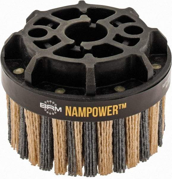 Brush Research Mfg. - 4" 80 Grit Ceramic/Silicon Carbide Tapered Disc Brush - Coarse Grade, CNC Adapter Connector, 0.71" Trim Length, 7/8" Arbor Hole - Caliber Tooling