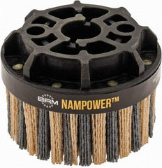 Brush Research Mfg. - 4" 80 Grit Ceramic/Silicon Carbide Tapered Disc Brush - Coarse Grade, CNC Adapter Connector, 0.71" Trim Length, 7/8" Arbor Hole - Caliber Tooling