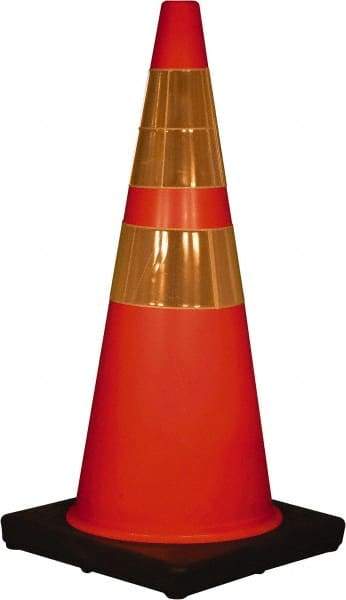 PRO-SAFE - 28" High, Orange Collapsible Traffic Cone - 14" Base Width, 4 Lb, Polyurethane - Caliber Tooling