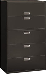 Hon - 42" Wide x 67" High x 19-1/4" Deep, 5 Drawer Roll-Out, Roll-Out Posting - Steel, Charcoal - Caliber Tooling