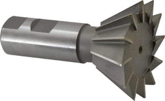 Made in USA - 2-1/2" Diam x 1-1/8" Width of Cut, 60° Included Angle, Cobalt Dovetail Cutter - 1" Shank Diam, 2-5/8" Shank Length, 3-3/4" Overall Length, Weldon Flat, Uncoated - Caliber Tooling