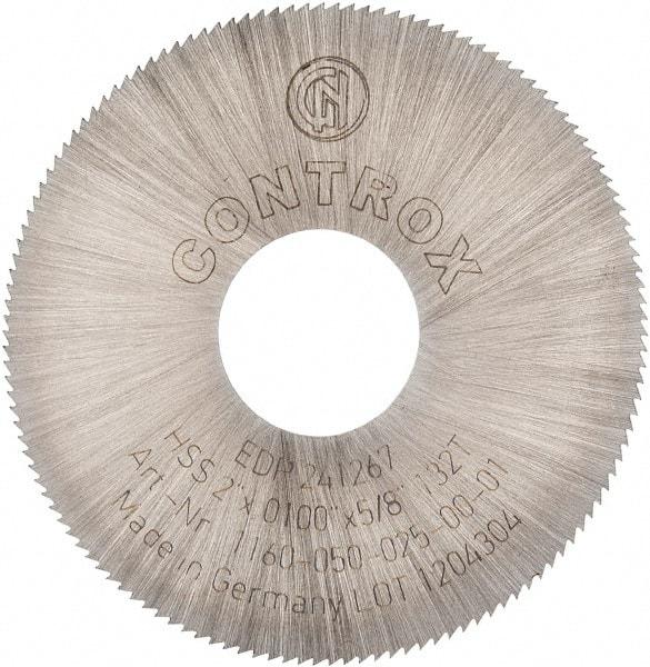 Controx - 2" Diam x 0.01" Blade Thickness x 5/8" Arbor Hole Diam, 132 Tooth Slitting and Slotting Saw - Arbor Connection, Right Hand, Uncoated, High Speed Steel, Concave Ground - Caliber Tooling