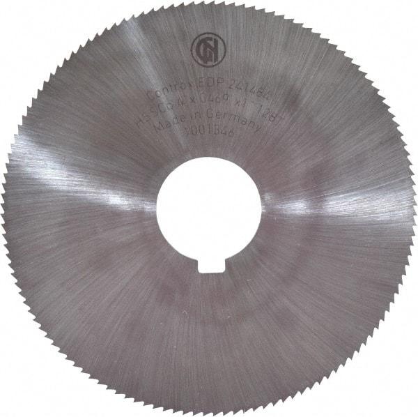 Controx - 4" Diam x 0.0469" Blade Thickness x 1" Arbor Hole Diam, 128 Tooth Slitting and Slotting Saw - Arbor Connection, Right Hand, Uncoated, Cobalt, Concave Ground, Contains Keyway - Caliber Tooling