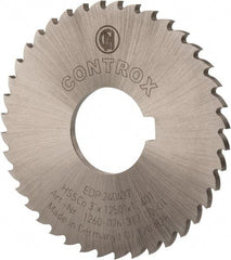 Controx - 3" Diam x 1/8" Blade Thickness x 1" Arbor Hole Diam, 40 Tooth Slitting and Slotting Saw - Arbor Connection, Right Hand, Uncoated, Cobalt, 15° Rake, Concave Ground, Contains Keyway - Caliber Tooling