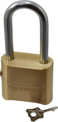 Master Lock - 2" Body Width, 2-1/8" Shackle Clearance, Solid Brass Combination Lock - 5/16" Shackle Diam, 1" Shackle Width, Control Key is Sold Separately - Caliber Tooling