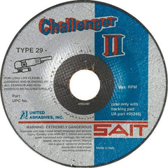 Sait - 36 Grit, 5" Wheel Diam, 1/8" Wheel Thickness, 7/8" Arbor Hole, Type 29 Depressed Center Wheel - Aluminum Oxide, Resinoid Bond, 12,200 Max RPM, Compatible with Angle Grinder - Caliber Tooling