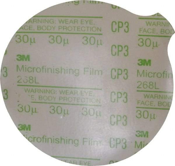 3M - 5" Diam, 30 Grit µ Aluminum Oxide Adhesive PSA Disc - Extra Fine Grade, Green, Polyester Backing, Flexible, Use with Random Orbital Sanders - Caliber Tooling