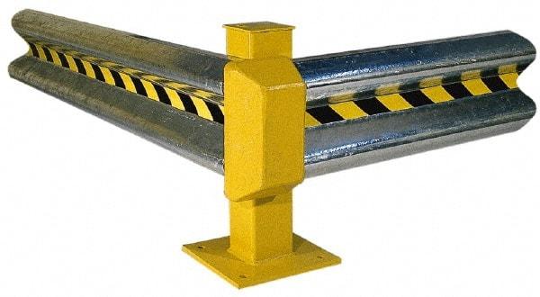 Vestil - 4' Long x 12" High, Gray with Black & Yellow Caution Tape Steel Straight Standard Guard Rail - 2 Rails Accommodated, 3-1/4" Deep, 30 Lb - Caliber Tooling