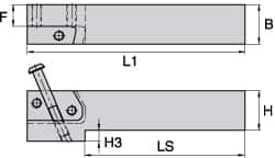 Kennametal - KGMS, Right Hand, Indexable Grooving Tool Holder - 31.75mm Shank Height, 31.75mm Shank Width, 139.9mm OAL - Caliber Tooling