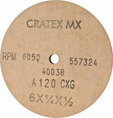 Cratex - 6" Diam x 1/2" Hole x 1/4" Thick, 120 Grit Surface Grinding Wheel - Aluminum Oxide, Type 1, Fine Grade, 6,050 Max RPM, No Recess - Caliber Tooling