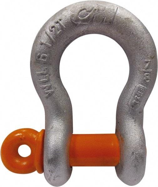 CM - 7/16" Nominal Chain Size, 1.5 Ton Carbon Steel Screw Anchor Shackle - 5/8" Diam, 1/2" Pin Diam, 23/32" Wide Inside Jaw, 1-1/32" Inside Width - Caliber Tooling