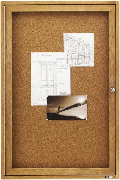 Quartet - 24" Wide x 36" High Enclosed Cork Bulletin Board - Natural (Color) - Caliber Tooling