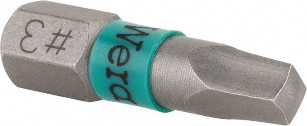 Wera - #3" Square Size Square Recess Bit - 1/4" Hex Drive, 1" OAL - Caliber Tooling