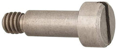 Made in USA - 3/16" Shoulder Diam x 7/16" Shoulder Length, #8-32 UNC, Slotted Precision Shoulder Screw - 303, 18-8 Stainless Steel with Nylon Locking Patch, Uncoated, 5/32" Head Height x 5/16" Head Diam - Caliber Tooling