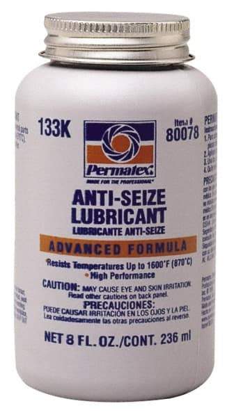 Permatex - 8 oz Bottle High Temperature Anti-Seize Lubricant - Aluminum/Copper/Graphite, -51 to 1,600°F, Silver Colored, Water Resistant - Caliber Tooling