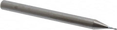 Accupro - 0.02", 2 Flute, Single End, Solid Carbide, 0.005" Corner Radius End Mill - 1-1/2" OAL, 30° Helix, Right Hand Flute, 0.06" LOC, Right Hand Cut - Caliber Tooling