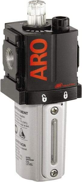 ARO/Ingersoll-Rand - 1/4" NPT, 250 Max psi Compact Modular Lubricator - Metal Bowl with Sight Glass, Aluminum Body, 51 CFM, 175°F Max Temp, 2.2" Long x 2.24" Wide x 5.99" High - Caliber Tooling