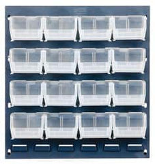 Quantum Storage - 16 Bin Louvered Panel with Ultra Bins - 18 Inch Overall Width x 8 Inch Overall Depth x 19 Inch Overall Height, Clear Tri-Clear Polypropylene Bins - Caliber Tooling