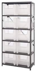 Quantum Storage - 10 Bin Giant Stack Container Storage Shelving - 36 Inch Overall Width x 18 Inch Overall Depth x 75 Inch Overall Height, Clear Tri-Clear Polypropylene Bins - Caliber Tooling