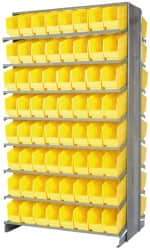 Quantum Storage - 128 Bin Store-More Sloped Shelving System - 36 Inch Overall Width x 24 Inch Overall Depth x 63-1/2 Inch Overall Height, Yellow Polypropylene Bins - Caliber Tooling