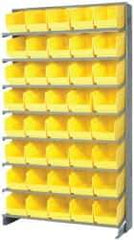 Quantum Storage - 40 Bin Store-More Sloped Shelving System - 36 Inch Overall Width x 12 Inch Overall Depth x 63-1/2 Inch Overall Height, Yellow Polypropylene Bins - Caliber Tooling