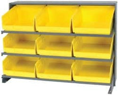 Quantum Storage - 9 Bin Store-More Sloped Shelving System - 36 Inch Overall Width x 12 Inch Overall Depth x 26-1/2 Inch Overall Height, Yellow Polypropylene Bins - Caliber Tooling