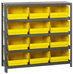 Quantum Storage - 12 Bin Store-More Shelf Bin System - 36 Inch Overall Width x 12 Inch Overall Depth x 39 Inch Overall Height, Yellow Polypropylene Bins - Caliber Tooling