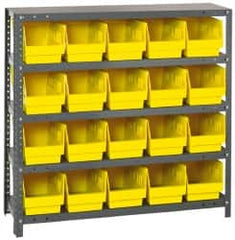 Quantum Storage - 20 Bin Store-More Shelf Bin System - 36 Inch Overall Width x 12 Inch Overall Depth x 39 Inch Overall Height, Yellow Polypropylene Bins - Caliber Tooling