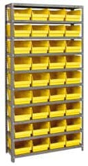 Quantum Storage - 36 Bin Store-More Shelf Bin System - 36 Inch Overall Width x 12 Inch Overall Depth x 75 Inch Overall Height, Yellow Polypropylene Bins - Caliber Tooling