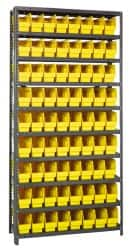 Quantum Storage - 72 Bin Store-More Shelf Bin System - 36 Inch Overall Width x 12 Inch Overall Depth x 75 Inch Overall Height, Yellow Polypropylene Bins - Caliber Tooling