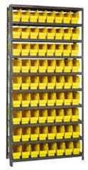 Quantum Storage - 72 Bin Store-More Shelf Bin System - 36 Inch Overall Width x 12 Inch Overall Depth x 75 Inch Overall Height, Yellow Polypropylene Bins - Caliber Tooling