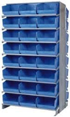 Quantum Storage - 48 Bin Store-More Sloped Shelving System - 36 Inch Overall Width x 24 Inch Overall Depth x 63-1/2 Inch Overall Height, Blue Polypropylene Bins - Caliber Tooling