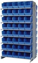 Quantum Storage - 80 Bin Store-More Sloped Shelving System - 36 Inch Overall Width x 24 Inch Overall Depth x 63-1/2 Inch Overall Height, Blue Polypropylene Bins - Caliber Tooling