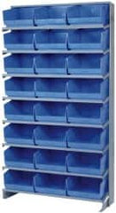 Quantum Storage - 24 Bin Store-More Sloped Shelving System - 36 Inch Overall Width x 12 Inch Overall Depth x 63-1/2 Inch Overall Height, Blue Polypropylene Bins - Caliber Tooling