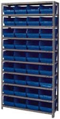 Quantum Storage - 36 Bin Store-More Shelf Bin System - 36 Inch Overall Width x 12 Inch Overall Depth x 75 Inch Overall Height, Blue Polypropylene Bins - Caliber Tooling