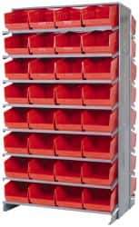 Quantum Storage - 64 Bin Store-More Sloped Shelving System - 36 Inch Overall Width x 24 Inch Overall Depth x 63-1/2 Inch Overall Height, Red Polypropylene Bins - Caliber Tooling