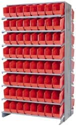 Quantum Storage - 128 Bin Store-More Sloped Shelving System - 36 Inch Overall Width x 24 Inch Overall Depth x 63-1/2 Inch Overall Height, Red Polypropylene Bins - Caliber Tooling