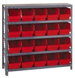 Quantum Storage - 20 Bin Store-More Shelf Bin System - 36 Inch Overall Width x 18 Inch Overall Depth x 39 Inch Overall Height, Red Polypropylene Bins - Caliber Tooling