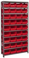 Quantum Storage - 36 Bin Store-More Shelf Bin System - 36 Inch Overall Width x 18 Inch Overall Depth x 75 Inch Overall Height, Red Polypropylene Bins - Caliber Tooling